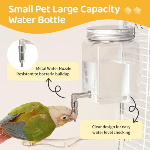 Bird Water Dispenser No Drip 10oz – Leak Proof Small Animal Water Bottle with Stainless Steel Needle Valve & 180° Rotatable Bracket for Parakeet Hamster Mouse Sugar Glider Gerbil