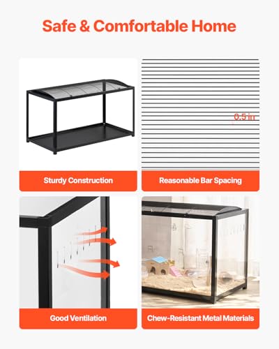 VEVOR Hamster Cage, 360 Viewing Transparent Hamster Habitats, Small Animal Cage - size: 37.8"L x 18.5"W x 21.7"H