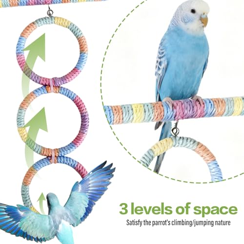 3-Ring Bird Swing Toy,Bird Swing for Cage,Hanging Bird Rope Perch Toy,for Parakeets, Lovebirds, Cockatiels, Sugar Glider Toys and Cage Accessories(GDjute) - color: GDjute