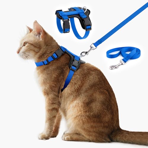 Plutus Pet Adjustable Cat Harness and Leash Set, with Leather Trim | Quick Release, Escape Proof Nylon Vest, for Kitten Small Medium Large Cats, Royal Blue - color: Royal Blue