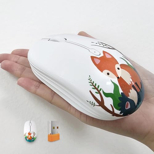 FMOUSE Cute Cartoon Silent Wireless Mouse, Dual Mode Bluetooth & USB 2.4G | Kawaii Fox Pattern, Ideal for Kids Back to School & Office | AA Battery Powered | Compatible with Laptop Mac iPad Tablet - color: Fox