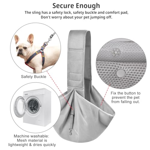 Dog and Cat Sling Carrier - Hands Free Reversible Pet Papoose Bag - Soft Pouch and Tote Design - Suitable for Puppy, Small Dogs Cats Outdoor - color: Msh Grey