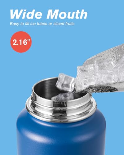 Coolflask 32 oz Water Bottle Insulated with Straw & 3 Leakproof Lids | Water Flask Stainless Steel Triple-Wall Vacuum,Cold 48+h, Dishwasher Safe,Wide Mouth,BPA-Free,Carrier Bag,for Gym,Hiking - color: King's Blue, size: 32 Ounces