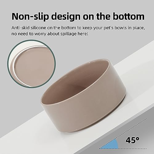 Havniva Elevated Dog Bowls Ceramic Dog Bowls with Stand, Dog Food Bowl | 7.3” Raised Dog Bowls with Non-Slip Wood Stand, Dog Food and Water Bowl Set, Dog Feeding Bowls for Medium Dogs - color: Bowl+Stand - Brown Coffee, size: 7.3inch