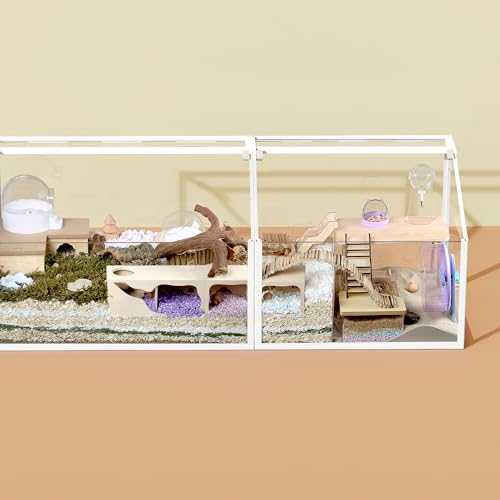Hamster Hideout Wooden House Chamber Small Animals Pets Tunnel Exploring Toys Secret Peep Shed for Dwarf Hamsters, Syrian Hamsters, Gerbils, Hedgehogs, Rats, Mice (Living Room)