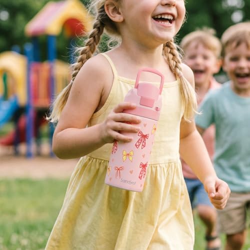 Bow Kids Insulated Stainless Steel Water Bottle 16 Oz, Travel Tumbler for School, Sports for Girls, Birthday, Back To School - color: Bow