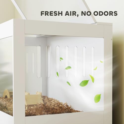 PawHut Hamster Cage with Openable Top & Lock, Transparent Acrylic Panels Small Animal Habitat with Hut, Seesaw, Ladder, for Dwarf Hamster Gerbil, 31.5" x 20" x 23", White | Transparent Acrylic Panels, Small Animal Habitat, Hut, Seesaw, Ladder, for Dwarf H