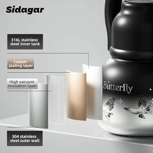 22 oz Leakproof Insulated Water Bottle with Handle Dual Lid Silver | 316L Stainless Steel | Dual Drinking Options | BPA-Free | Steel | Cold 24H & Hot 12H | Wide Mouth Design | Easy Cleaning - color: Crystal Butterfly Silver
