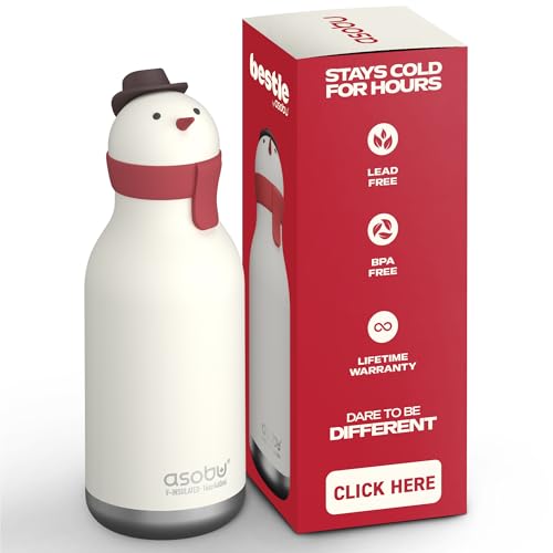 asobu Bestie Water Bottle, Cute Collectible Character, Leak Proof, BPA Free | 16 oz, Stays Cold 24 Hours, Double Wall Vacuum Insulation, Food Grade Stainless Steel, Spill Resistant, Great Gift Idea - color: SNOWMAN
