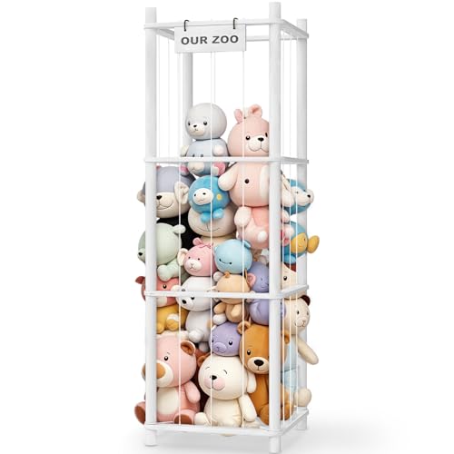 Woodure Stuffed Animal Storage & Organizer, Wooden Cute Zoo Toy Holder for Toddler Rooms, Playrooms & Bedrooms（White） - color: White