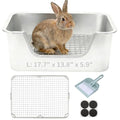 PODOO Bunny Litter Box, Stainless Steel Sifting Pan with Non-Slip Pads | Stainless steel sifting pan lets waste fall below; raised sides and non-slip pads help keep the litter area stable and tidy - color: Stainless Steel