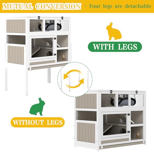 Ketive Guinea Pig Cages Indoor, 3-Story Wooden Small Animal Cage with Stand | Rabbit Hutch with Ramps, Removable Hammock & Hideout, Leak-Proof Pull-Out Tray Habitat for Hamsters, Guinea Pigs, Rabbits