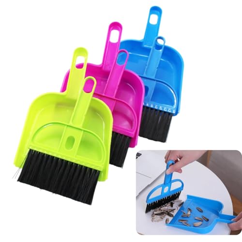 3 PCS Mini Brush and Dustpan Set Plastic Small Broom Used for Desk Home Kitchen, Cage Cleaner for Small Animals, Guinea Pigs Hamsters Chinchillas Rabbits (Mix Color - 3pcs) - color: Mix Color - 3pcs
