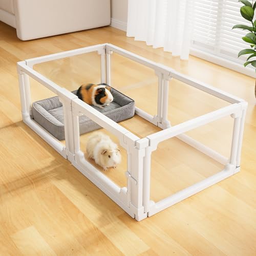 BUCATSTATE Acrylic Guinea Pig Cages 15.8"H, 7.8 sq ft Large Guinea Pig Playpen, Tool-Free Rabbit Cage Indoor, Small Animal Playpen with Door for Bunny, Piggies, Chicks (47"L x 24"W x 16"H, 6 Panels) - style: 6 Panels