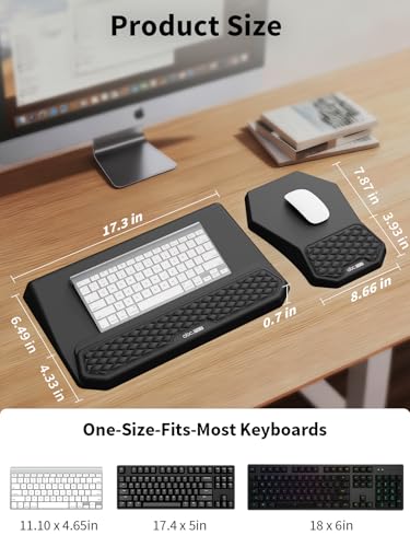 3-in-1 Ergonomic Keyboard Stand with Wrist Rest & Mouse Pad Set, Black | Comfy Keyboard Riser Holder Soft Mousepad with Massage Design, Memory Foam and Non-Slip PU Base for Pain Relief - color: Black