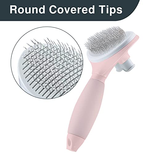 Cat Hair Brush, Soft Silicone Self Cleaning Brush for Short and Long Haired Cats, Pink Pet Grooming Comb, Cat Shedding Brushes | For Indoor Cats,Removes Loose Hair,Reduces Shedding,Soft Rounded Tips,Ergonomic Silicone Handle,Gentle Massage,Easy Grooming -