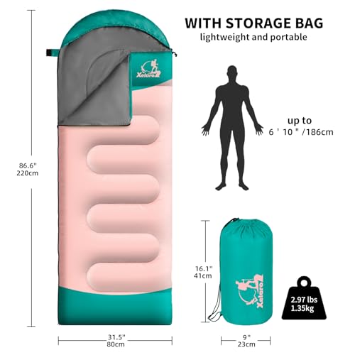 Sleeping Bags for Adults Kids - 3 Season Cold&Warm Weather Waterproof Camping Sleeping Bag - Lightweight Sleeping Bags for Camping Hiking Outdoor Travel - color: green&pink