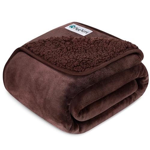 PETAMI Sherpa Fleece Waterproof CAT and Dog Blanket, Brown, Small
