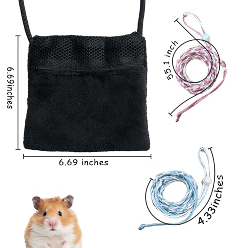 2 Pics Sugar Glider Pouch and 2 Pics Hamster Leash Small Animal Carry Pouch with Adjustable – Cozy & Portable Habitat for Small Pets (Hamsters, Rat, Squirrels)