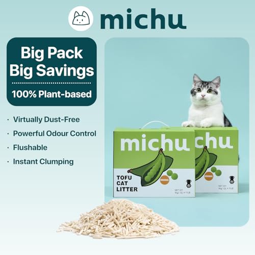 Michu Tofu Cat Litter Gen3 – 100% Natural & Biodegradable Clumping Formula, Fast-Clumping, Odor-Control, Flushable, Low-Tracking, Dust-Free – Value Box, 1 Box=11 lb, Peach - size: 1 Box=11 Lb