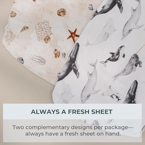 Pobi Baby Pack N Play Sheets for Boys, 2-Pack, Cotton Blend (Seaside) | Playard Sheet, 2-Pack, Graco 38x26, Cotton, Mini Crib Sheet, Soft, Snug, Safe, Pack n Play, Playpen, Travel, Machine Wash - color: Seaside