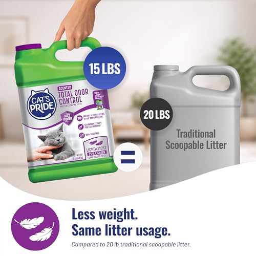 Cat's Pride Total Odor Control, Max Power, Clumping Litter Scented 15lb - size: 15 pounds, style: Total Odor Control Scented