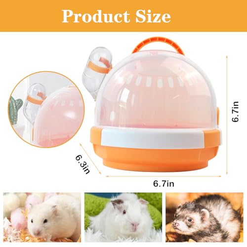 Hamster Carrier Cage with Water Bottle,Portable Dwarf Hamster Travel Carrier Plastic Guinea Pig Carrier Small Animal Breathable Outdoor Cage for Hamsters Chinchillas Hedgehog (Orange) - color: 【Orange】