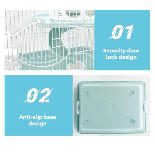 2-Tier Portable Hamster Cage and Habitats,Travel Metal Mouse Cages with Free Water Bottle,Houses and Exercise Wheel for Any Breed of Hamster and Small Animal (14.6x11.0x11.8inch Light Blue) - color: 【Light Blue】