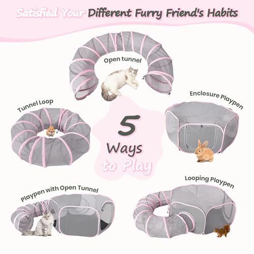 X-ZONE PET Portable Catio Playground, Outdoor Cat Enclosure, Enclosed Tent Playpen Tunnel for Indoor Cats & Small Animals, with Bag Storage 45 Inch Pink - color: Pink