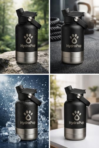 32oz Insulated Water Bottle with Dog Bowls – Human & Pet Shared Use, Stainless Steel Leakproof Travel Bottle (Matte Black) - color: Matte Black