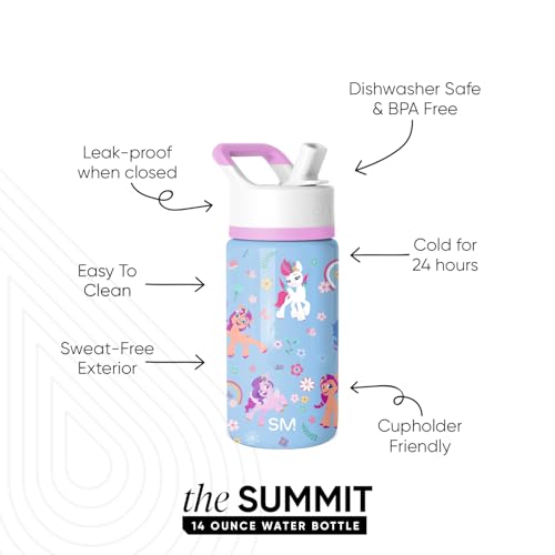 Simple Modern My Little Pony Kids Water Bottle & Toddler Cup | 14oz | Insulated Stainless Steel My Little Pony Toddler Water Bottle, Kids Tumbler with Straw | Spill Proof for School, Girls, Boys - color: My Little Pony: Garden of Rainbows, size: 14 Ounces