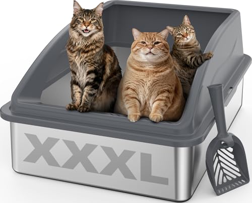 AIPERRO Stainless Steel Litter Box Extra Large for Big Cats and Multi-Cats | Jumbo Extra Large Metal Cat Box with High Sided Lid, Anti-Urine Leakage, Non-Stick,Include Litter Scoop - color: Dark Grey, size: XXX-Large