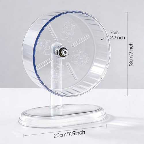 Hamster Exercise Wheel,Super-Silent Small Animals Exercise Wheels,Quiet Hamster Running Wheels with Adjustable Stand for Hamsters,Gerbils,Rats,Other Small Pets(Transparent, 7 inch) - size: 7 inch