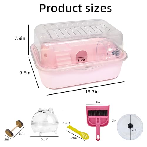 Hamiledyi Dwarf Hamster Cage Clear Plastic Small Hamster Cage Portable Carrier with Water Bottle Exercise Wheel Bathtub Box Set Toy for Dwarf Baby Hamster (Pink) - color: Pink