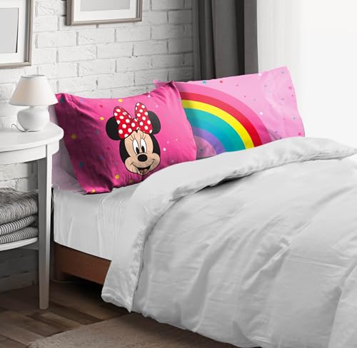 Disney Minnie Mouse Kids Pillowcases 2 Pack, Standard Size 20x30, Reversible Super Soft Microfiber Pillow Covers, Machine Washable Pink Kids Bedding - Sunny Side Up (Official Disney Product) - color: Pink - Minnie Mouse