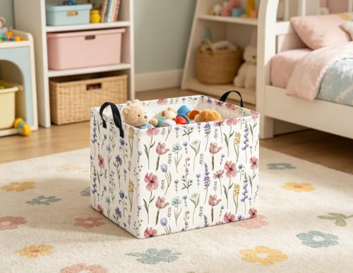 Rectangular Baby Kids Storage Basket for Home Kitchen Girls Cute Toy Storage Bin Organizer Shelf Book Room Decor(Flower) - color: Flower