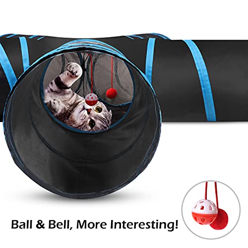 Pawaboo Cat Tunnel Tube 5 Way Tunnels, Blue, 25x53cm | Extensible Collapsible, Play Tent Interactive Toy Maze, Cats House with Balls and Bells - color: A-Blue, size: 5 Way