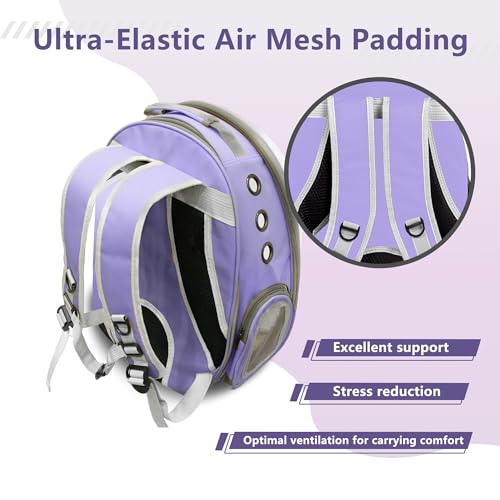 Expandable Cat Carrier Backpack with Bubble Window, Purple | Breathable mesh, anti-collapse frame, side door, safety leash and escape-resistant zippers for vet visits and outdoor travel. - color: Purple