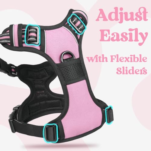 rabbitgoo Dog Harness Small Sized, Updated Easy On & Off with 3 Buckles | No Pull No Choke, Walking with 2 Clips and Handle, Adjustable Soft Reflective, Pink, Small - color: Pink, size: Small