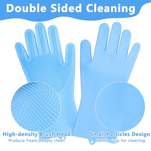 Pet Grooming Gloves—Dog Washing Gloves with High-Density Teeth | Dog Bath Scrubber with Enhanced Five Finger Design, Silicone Gloves for Dogs and Cats Bathing, Massage (Blue) - color: Blue