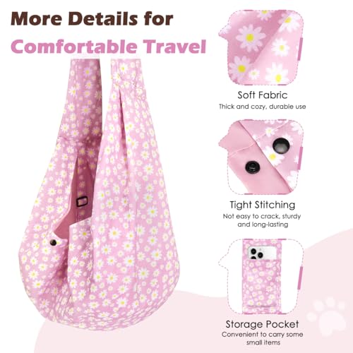 Pawaboo Small Dog Sling Carrier | Reversible Puppy Small Pet Carrier,Hands Free,Safety Buckle,Storage Pocket for Travel,Outdoor Activities Pink Daisy - color: P-Pink Daisy