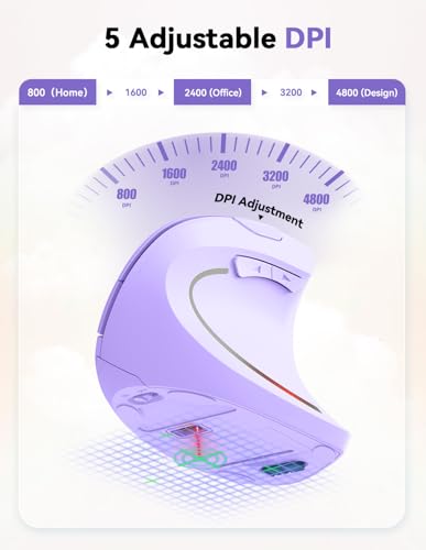 TECKNET Ergonomic Mouse, 4800 DPI Wireless Vertical Mouse with 5 Adjustable DPI Levels, 2.4GHz Optical Carpal Tunnel Mouse, 6 Buttons Wireless Mouse for Laptop, Desktop, PC, MacBook - Light Purple - color: Light Purple