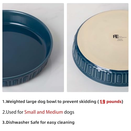 Shallow Dog Bowls, 8" Ceramic Dog Food Plate for Small and Medium Breeds, Non-Slip, Flat and Wide, Dishwasher Safe, Suitable for Puppies and Kittens (Blue) - color: Blue, size: 8 inch