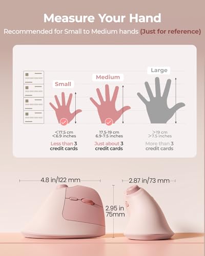 seenda MOU-302 Wireless Bluetooth Ergonomic Vertical Mouse with Volume Knob | Rechargeable 3-device mice for small/medium hands with quiet clicks, 1000/1600/2400 DPI for PC, laptop, MacBook, Pink - color: Pink
