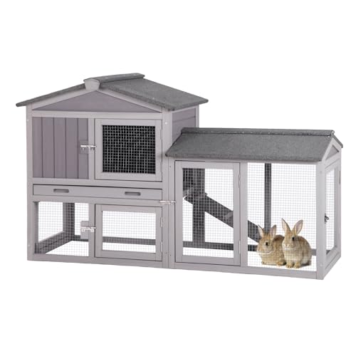 GUTINNEEN Rabbit Hutch Outdoor No Leak Plastic Tray Bunny Cage Indoor with Large Run Space Extensible Chicken Coop - color: Grey