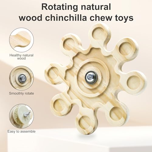 Chinchilla Chew Toys, Natural Wooden Rotating Teeth Grinding Toys, Hanging Chinchilla Cage Accessory and Hamster Exercise Chew Toy for Rabbit, Rat, Bunny, Guinea Pigs, Squirrels