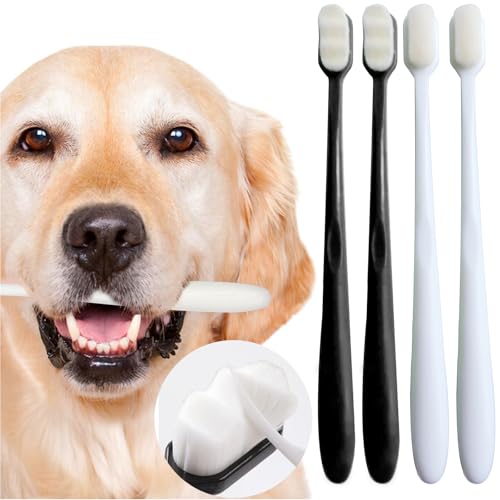 Dog Toothbrush Kit 4 Pack, Ultra Soft Pet Tooth Brush for Medium to Large Dogs & Cats, Easy Dental Cleaning - style: Medium to large dogs(4pcs,white-black)