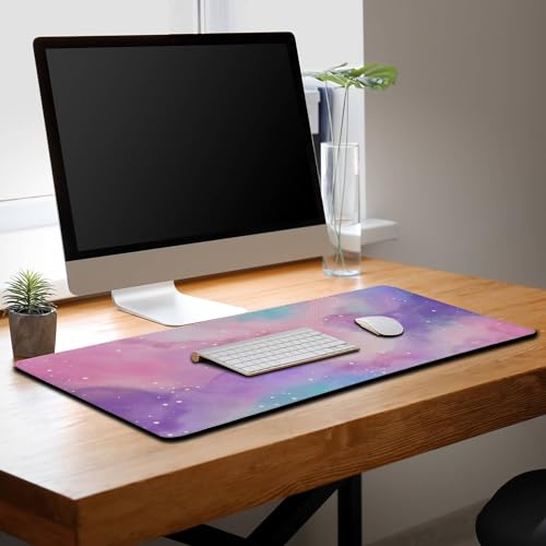 Gaming Pink Mouse Pad Purple Game Mat Big Mouse Pads Desk Mat for Women Computer Mat Pc Gaming Mouse Pad Waterproof Non-Slip Rubber Base 35.4" X 15.7" for Game Office, Starry Sky Cute - color: Purple Starry Sky