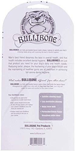 Bullibone Nylon Dog Chew Toy for Aggressive Chewers - Dental Hygiene Bone with Bacon Flavor, Durable Tough Chew Toys for Extra Large Dogs, Indestructible Dog Bone - Single - size: XL - Single