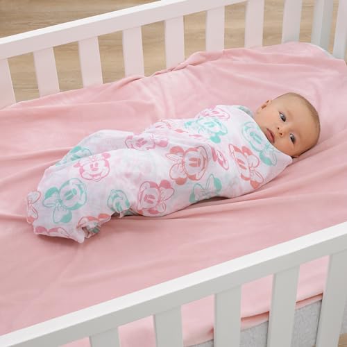NoJo Disney 3 Piece Muslin Swaddle Set Minnie Mouse Blankets 44x44 Inches, Soft 100% Cotton Muslin Wonderful Baby Gift - color: Minnie Mouse Pink, Aqua, and White